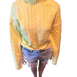 Cozy Yellow Cable-Knit Turtleneck Sweater